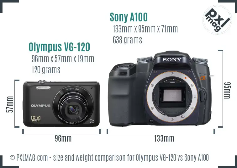 Olympus VG-120 vs Sony A100 size comparison