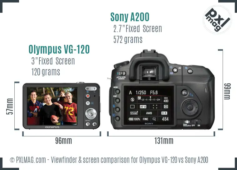 Olympus VG-120 vs Sony A200 Screen and Viewfinder comparison