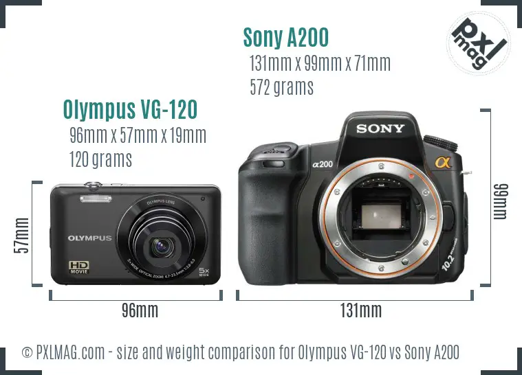 Olympus VG-120 vs Sony A200 size comparison