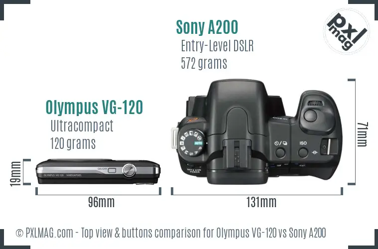 Olympus VG-120 vs Sony A200 top view buttons comparison