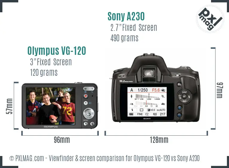 Olympus VG-120 vs Sony A230 Screen and Viewfinder comparison
