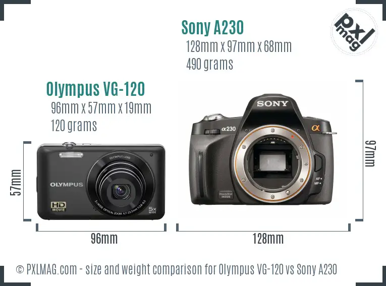 Olympus VG-120 vs Sony A230 size comparison