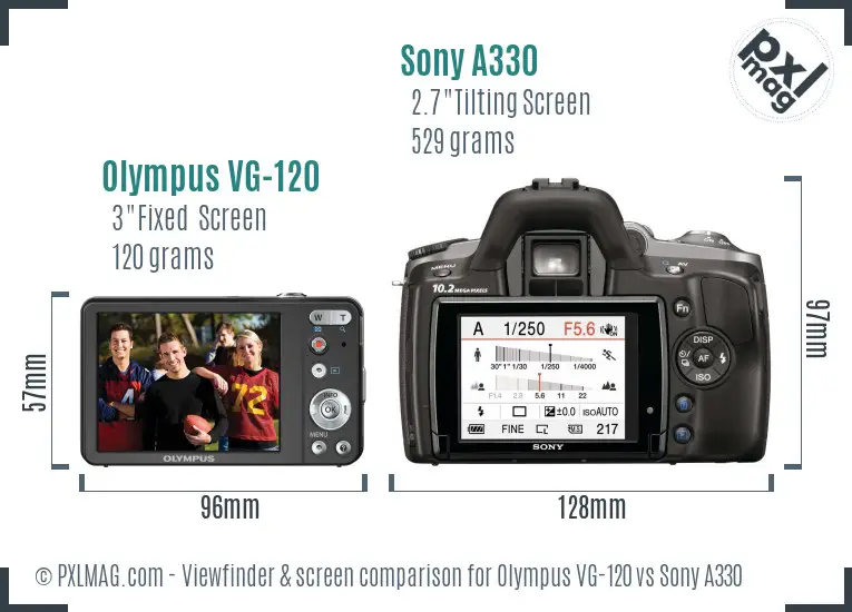Olympus VG-120 vs Sony A330 Screen and Viewfinder comparison