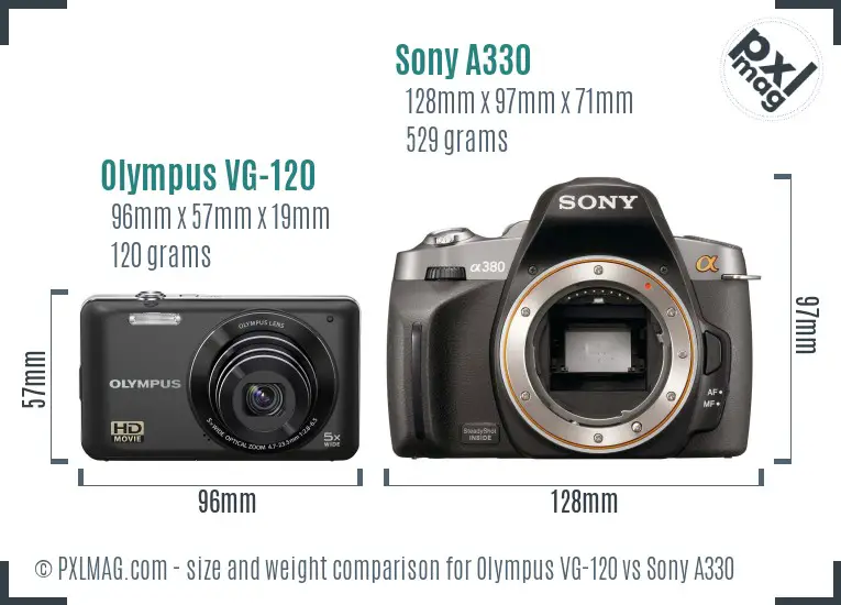 Olympus VG-120 vs Sony A330 size comparison
