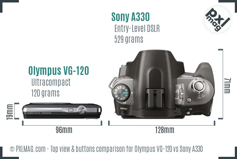 Olympus VG-120 vs Sony A330 top view buttons comparison