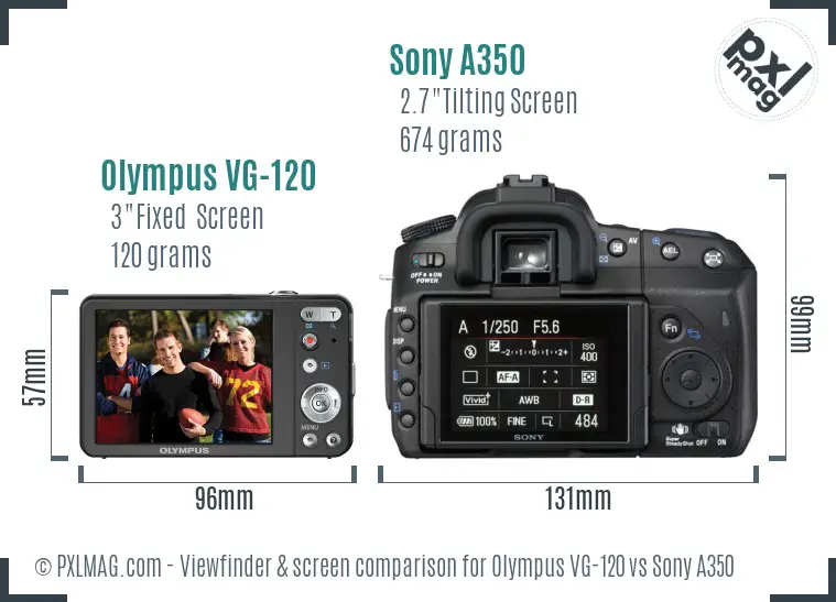 Olympus VG-120 vs Sony A350 Screen and Viewfinder comparison