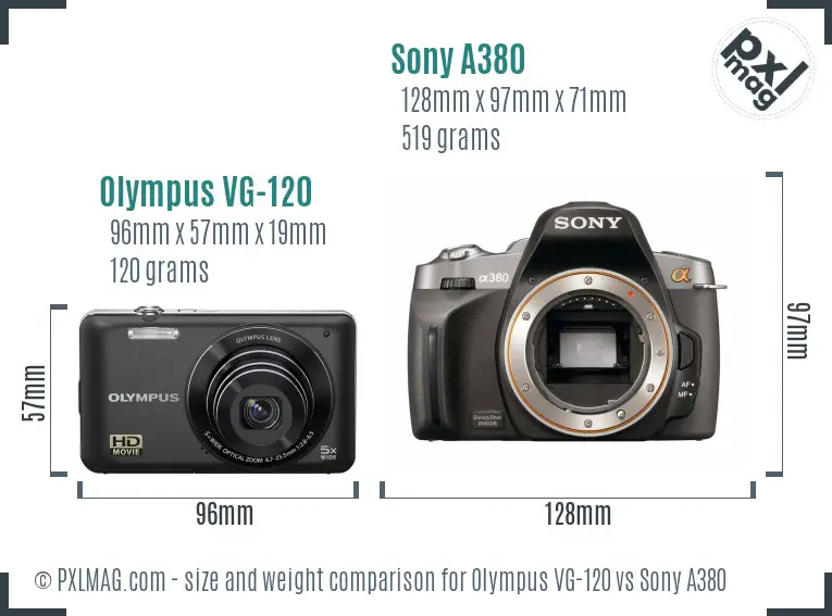 Olympus VG-120 vs Sony A380 size comparison
