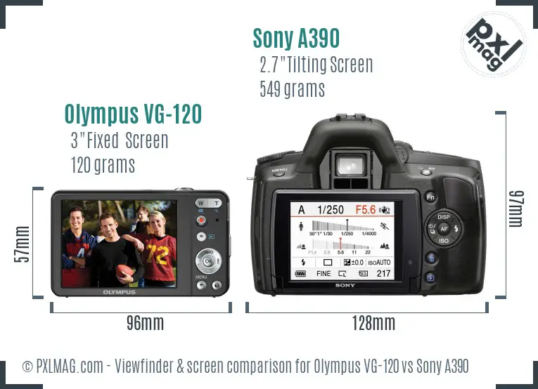 Olympus VG-120 vs Sony A390 Screen and Viewfinder comparison