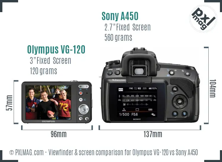Olympus VG-120 vs Sony A450 Screen and Viewfinder comparison