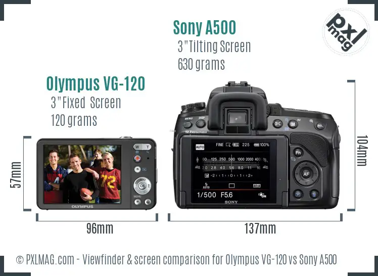 Olympus VG-120 vs Sony A500 Screen and Viewfinder comparison