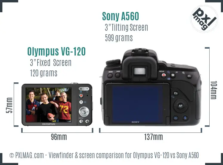 Olympus VG-120 vs Sony A560 Screen and Viewfinder comparison