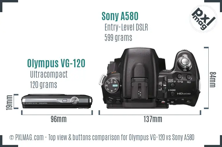 Olympus VG-120 vs Sony A580 top view buttons comparison
