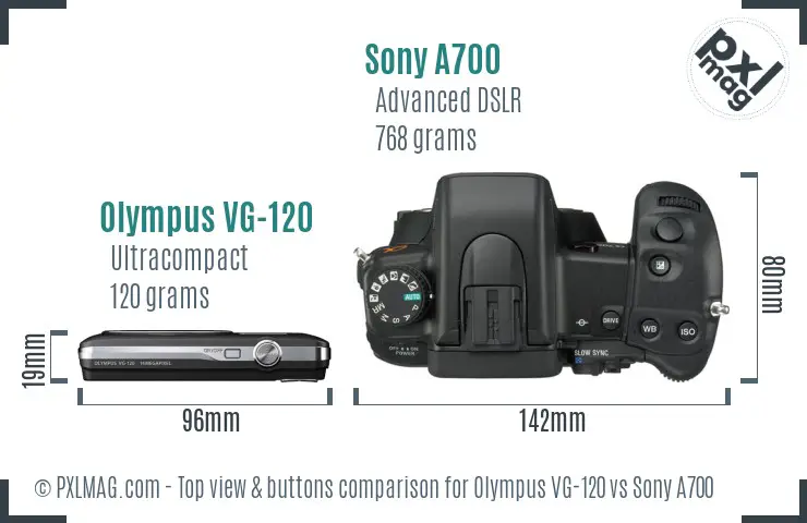 Olympus VG-120 vs Sony A700 top view buttons comparison