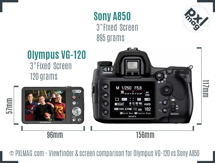 Olympus VG-120 vs Sony A850 Screen and Viewfinder comparison