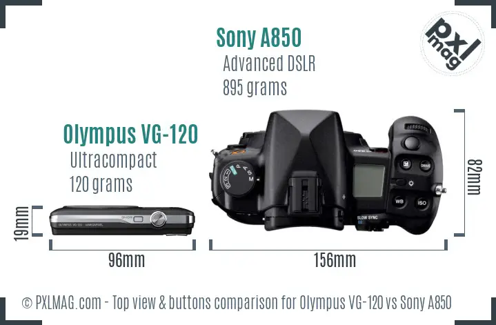 Olympus VG-120 vs Sony A850 top view buttons comparison