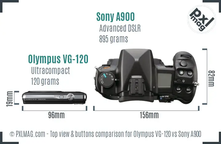 Olympus VG-120 vs Sony A900 top view buttons comparison
