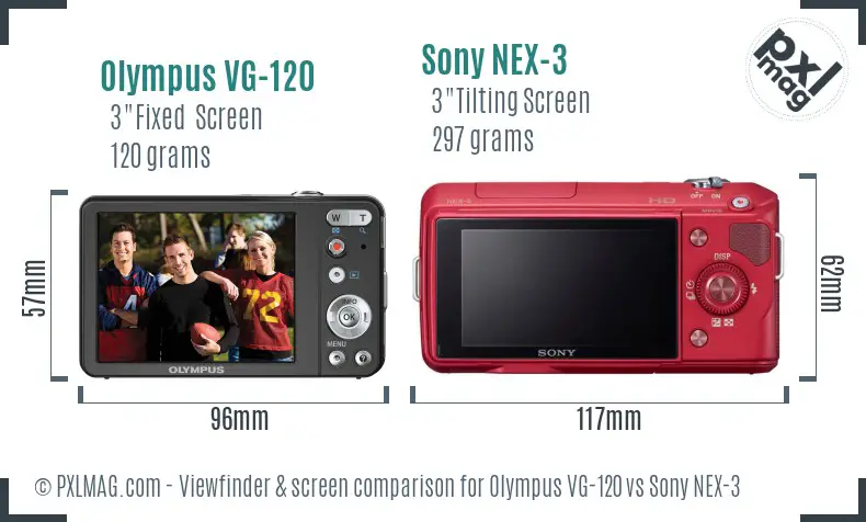 Olympus VG-120 vs Sony NEX-3 Screen and Viewfinder comparison