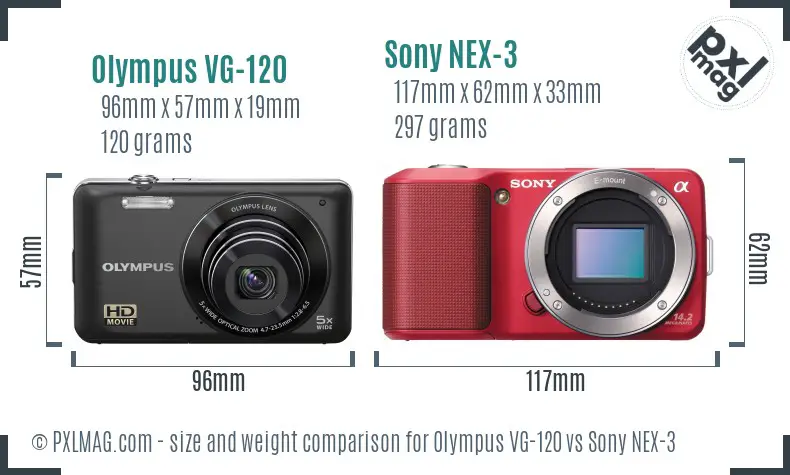 Olympus VG-120 vs Sony NEX-3 size comparison