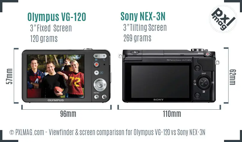 Olympus VG-120 vs Sony NEX-3N Screen and Viewfinder comparison