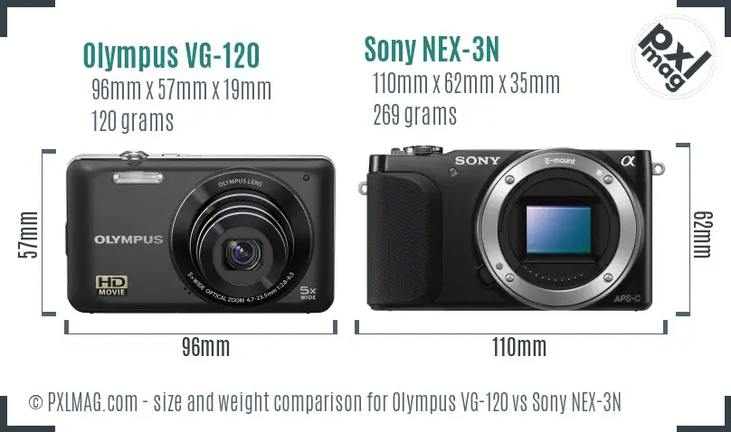Olympus VG-120 vs Sony NEX-3N size comparison