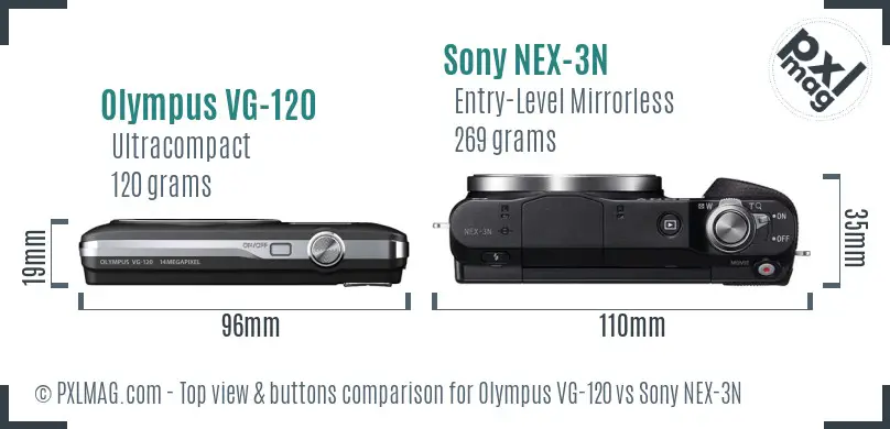 Olympus VG-120 vs Sony NEX-3N top view buttons comparison