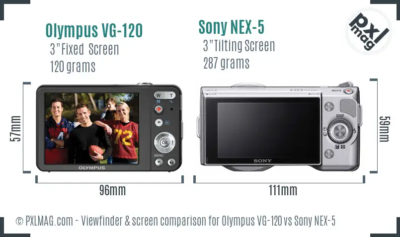 Olympus VG-120 vs Sony NEX-5 Screen and Viewfinder comparison