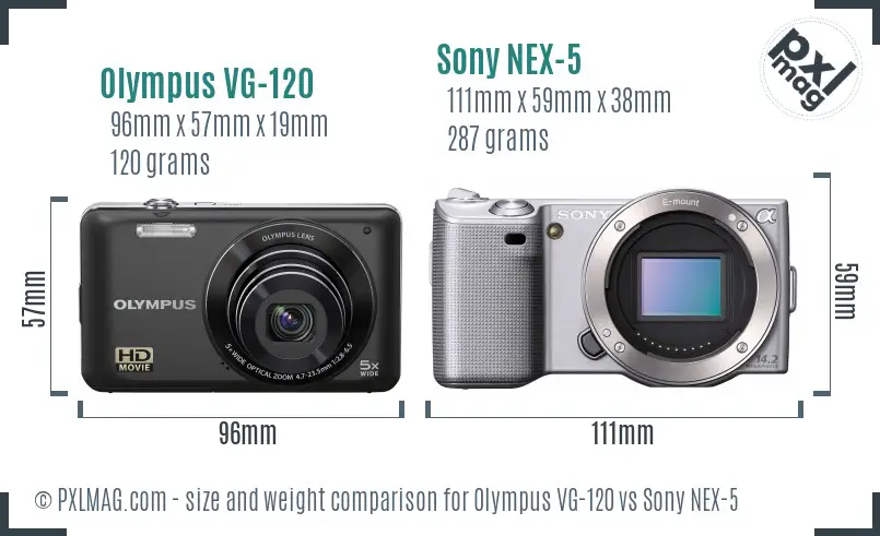 Olympus VG-120 vs Sony NEX-5 size comparison