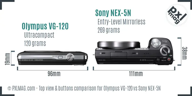 Olympus VG-120 vs Sony NEX-5N top view buttons comparison