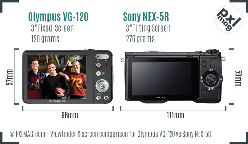 Olympus VG-120 vs Sony NEX-5R Screen and Viewfinder comparison
