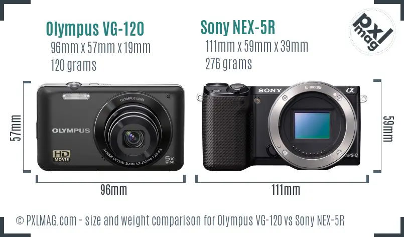 Olympus VG-120 vs Sony NEX-5R size comparison