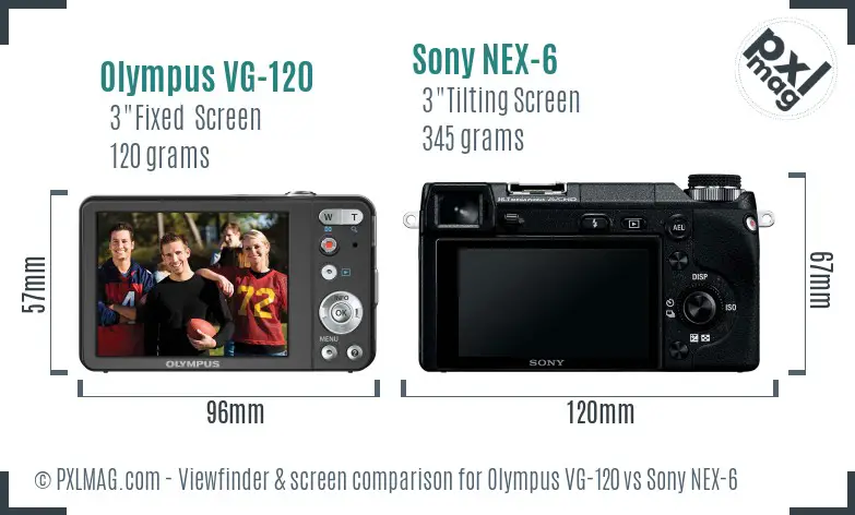 Olympus VG-120 vs Sony NEX-6 Screen and Viewfinder comparison