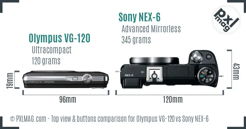 Olympus VG-120 vs Sony NEX-6 top view buttons comparison