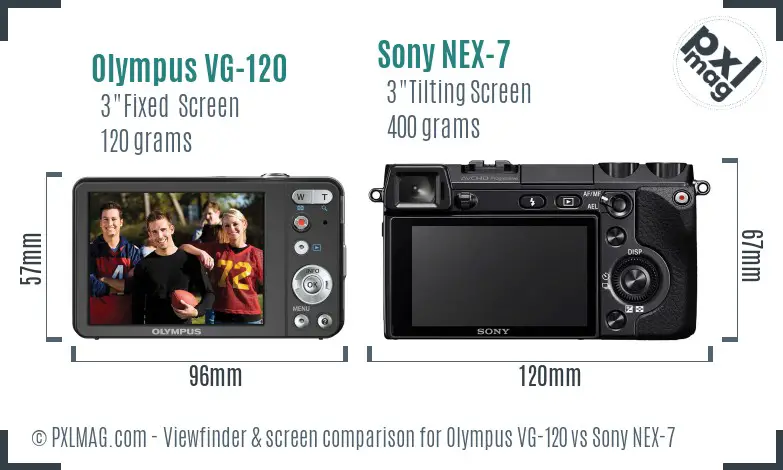 Olympus VG-120 vs Sony NEX-7 Screen and Viewfinder comparison