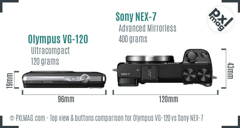 Olympus VG-120 vs Sony NEX-7 top view buttons comparison