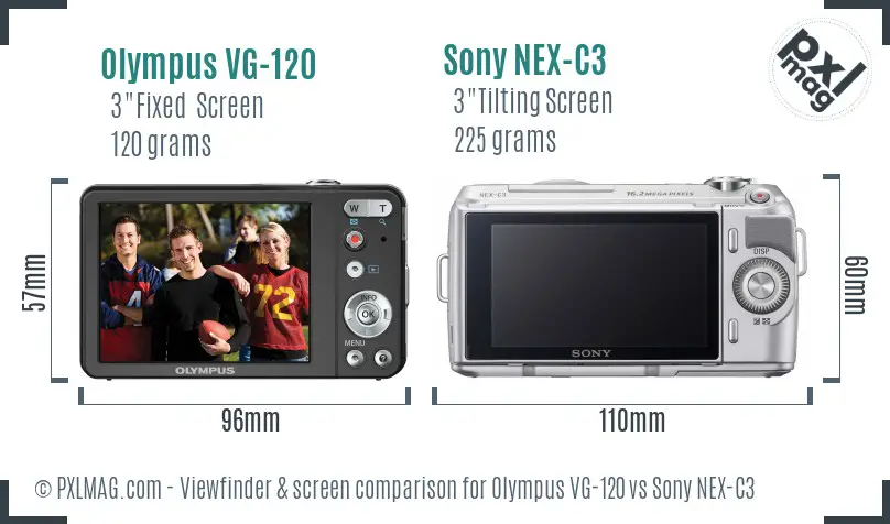 Olympus VG-120 vs Sony NEX-C3 Screen and Viewfinder comparison