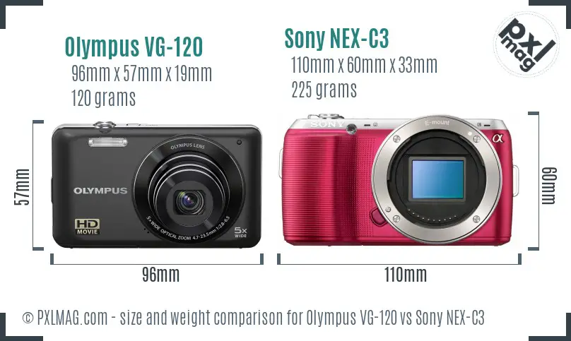 Olympus VG-120 vs Sony NEX-C3 size comparison