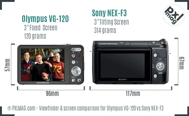 Olympus VG-120 vs Sony NEX-F3 Screen and Viewfinder comparison