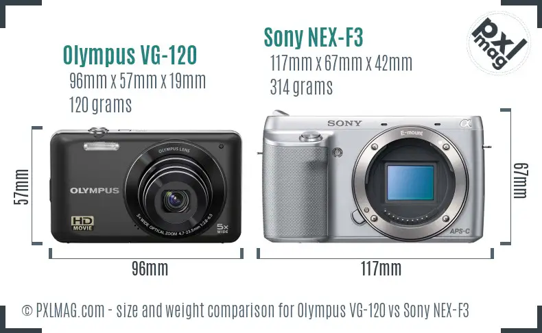 Olympus VG-120 vs Sony NEX-F3 size comparison
