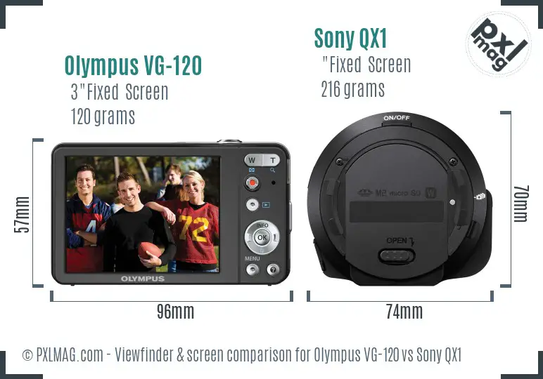 Olympus VG-120 vs Sony QX1 Screen and Viewfinder comparison