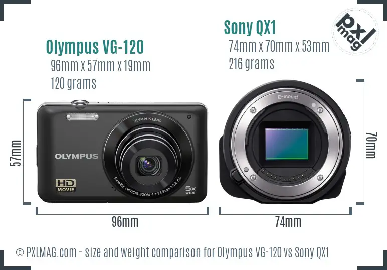 Olympus VG-120 vs Sony QX1 size comparison