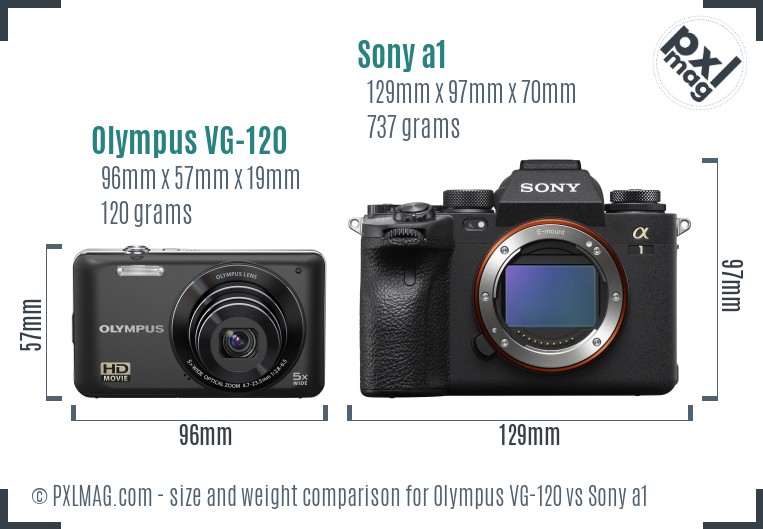 Olympus VG-120 vs Sony a1 size comparison