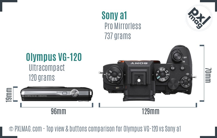 Olympus VG-120 vs Sony a1 top view buttons comparison