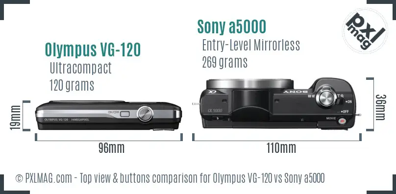 Olympus VG-120 vs Sony a5000 top view buttons comparison Olympus VG-120 vs Sony a5000 top view buttons comparison