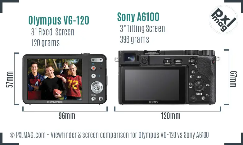 Olympus VG-120 vs Sony A6100 Screen and Viewfinder comparison