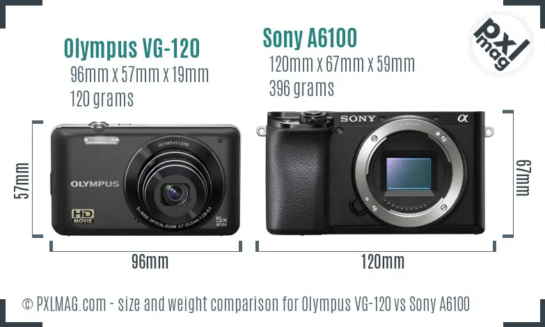 Olympus VG-120 vs Sony A6100 size comparison