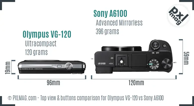 Olympus VG-120 vs Sony A6100 top view buttons comparison