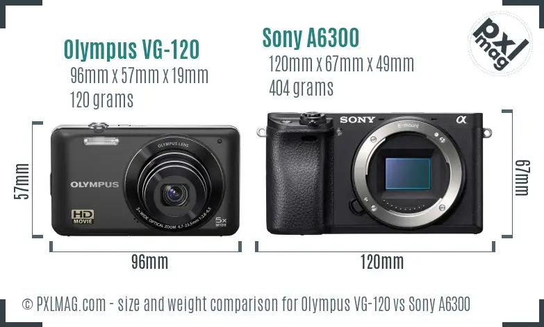 Olympus VG-120 vs Sony A6300 size comparison