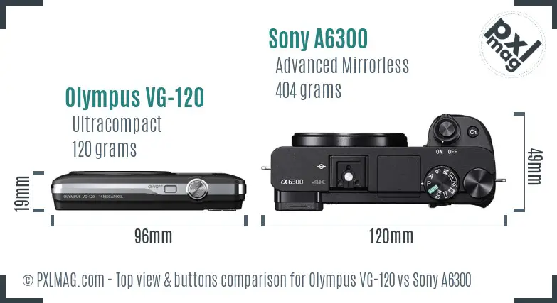 Olympus VG-120 vs Sony A6300 top view buttons comparison