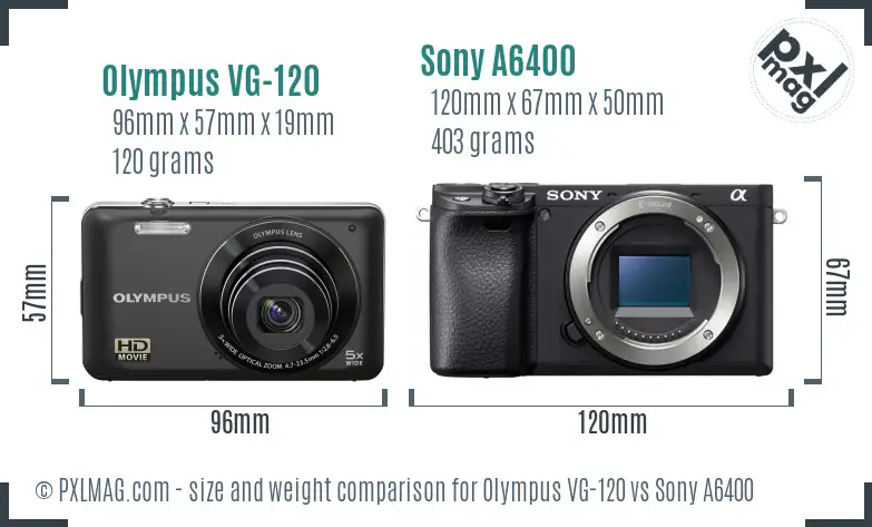 Olympus VG-120 vs Sony A6400 size comparison