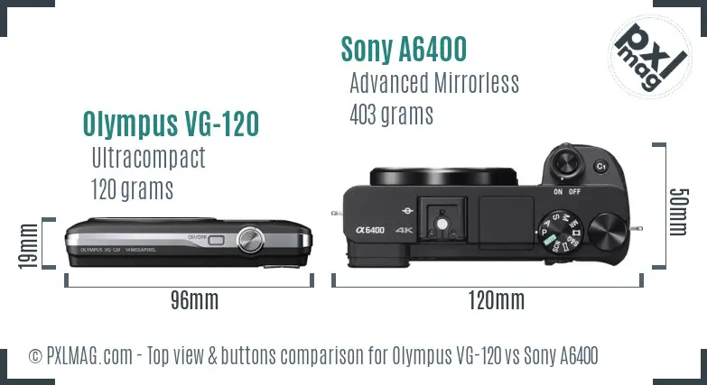 Olympus VG-120 vs Sony A6400 top view buttons comparison